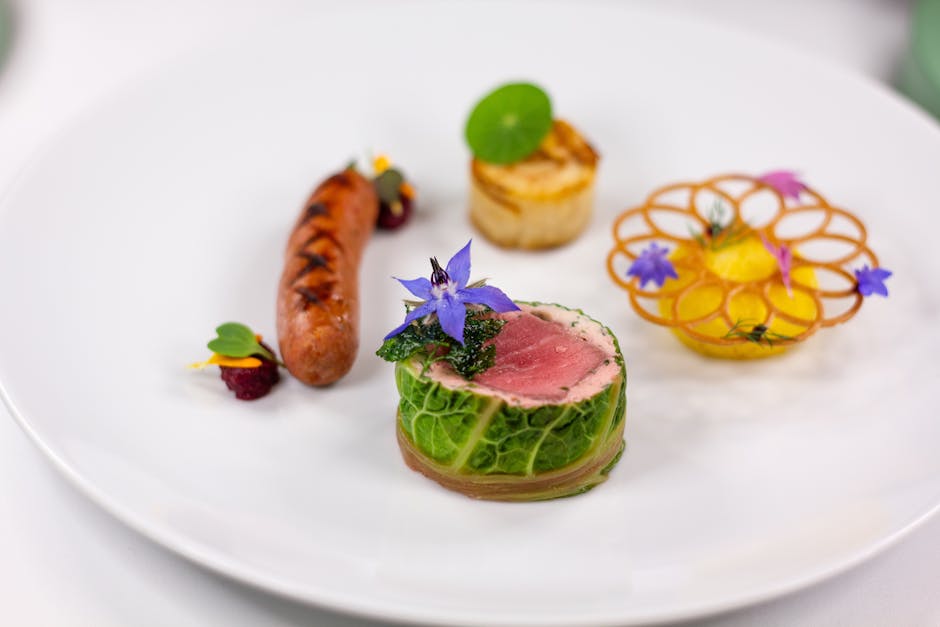 Exquisite gourmet dish featuring artistic presentation with vibrant colors and delicate ingredients